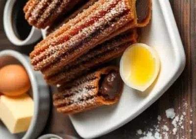 Churros fourrés au chocolat avec ingrédients de pâtisserie